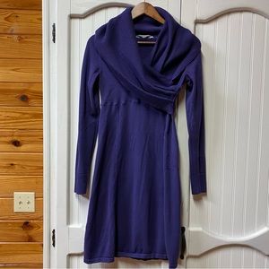 Athleta Purple Shawl Collar Mid Length Women’s Sweater Dress Sz S Long Sleeve